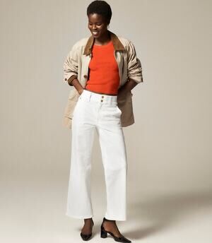 J.Crew Petite Slim Wide Leg Jeans WMNS 24P White Denim Stacked Buttons Stretch
